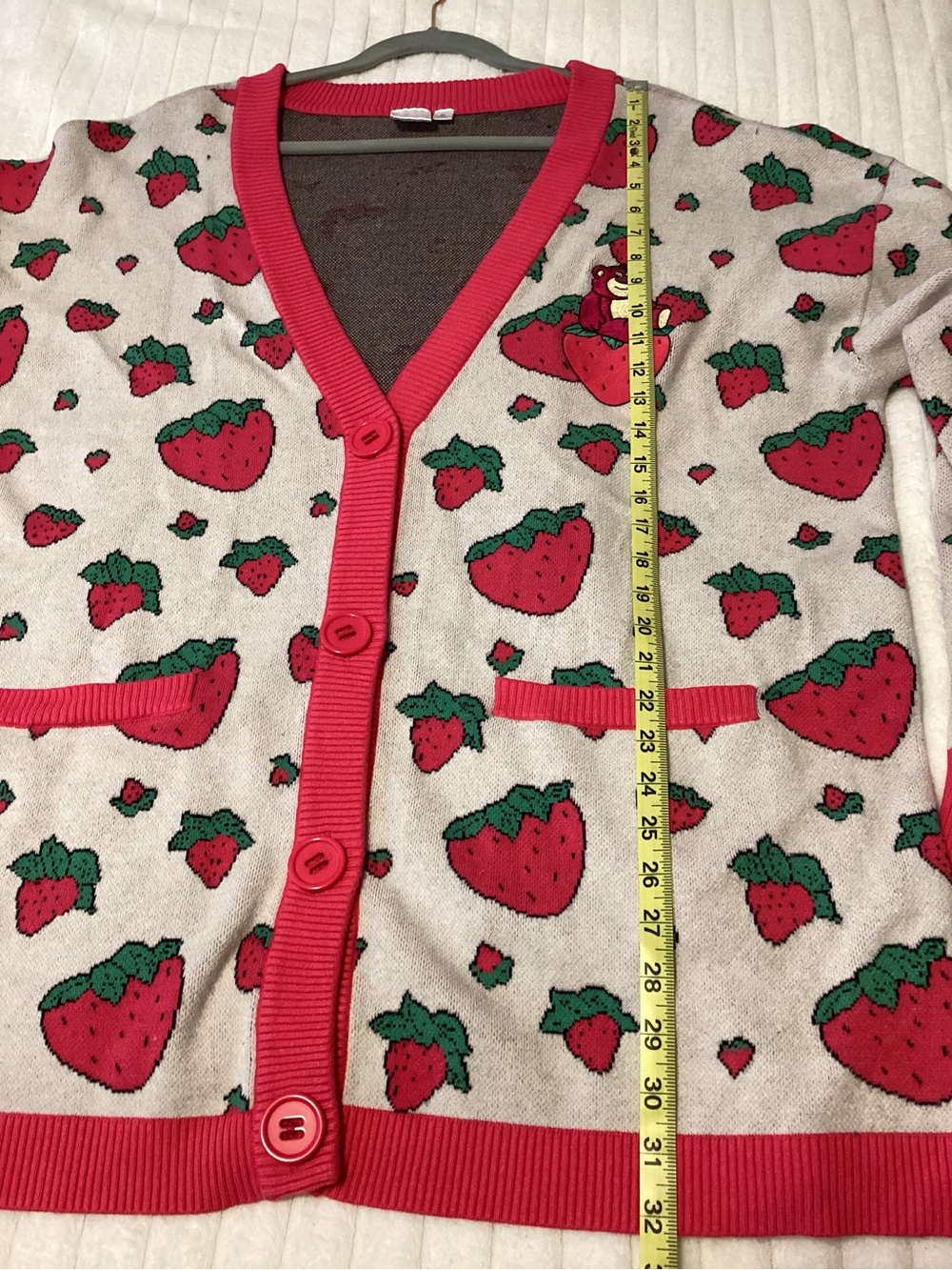 Pixar Cozy Lotso bear Strawberry Cardigan Sweater - Red/White, EUC, 3X - Picture 8 of 10